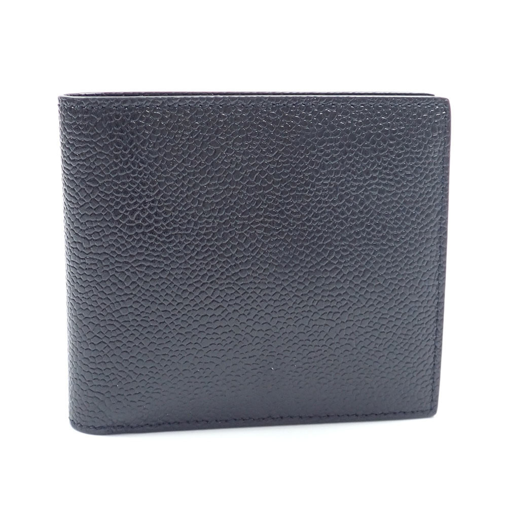 Thom Browne men's bi-fold wallet, black leather.